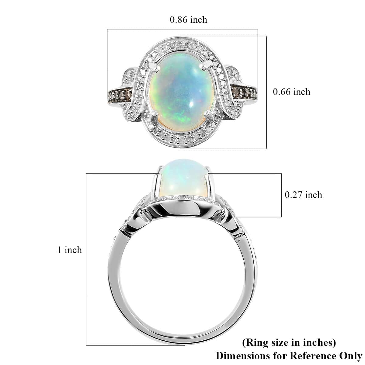 Premium Ethiopian Welo Opal, Natural Champagne and White Diamond Ring in Platinum Over Sterling Silver (Size 9.0) 2.40 ctw image number 5