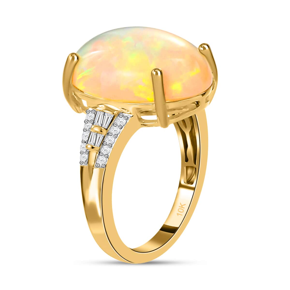LUXORO 10K Yellow Gold AAA Ethiopian Welo Opal and G-H I3 Diamond Ring (Size 7.0) 3.65 Grams 8.25 ctw image number 3
