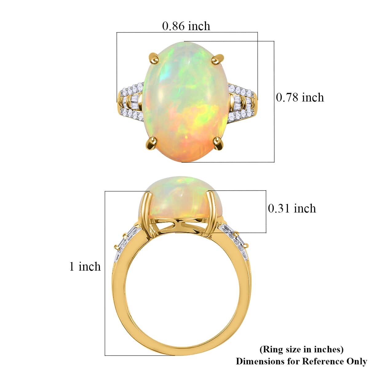 LUXORO 10K Yellow Gold AAA Ethiopian Welo Opal and G-H I3 Diamond Ring (Size 7.0) 3.65 Grams 8.25 ctw image number 5