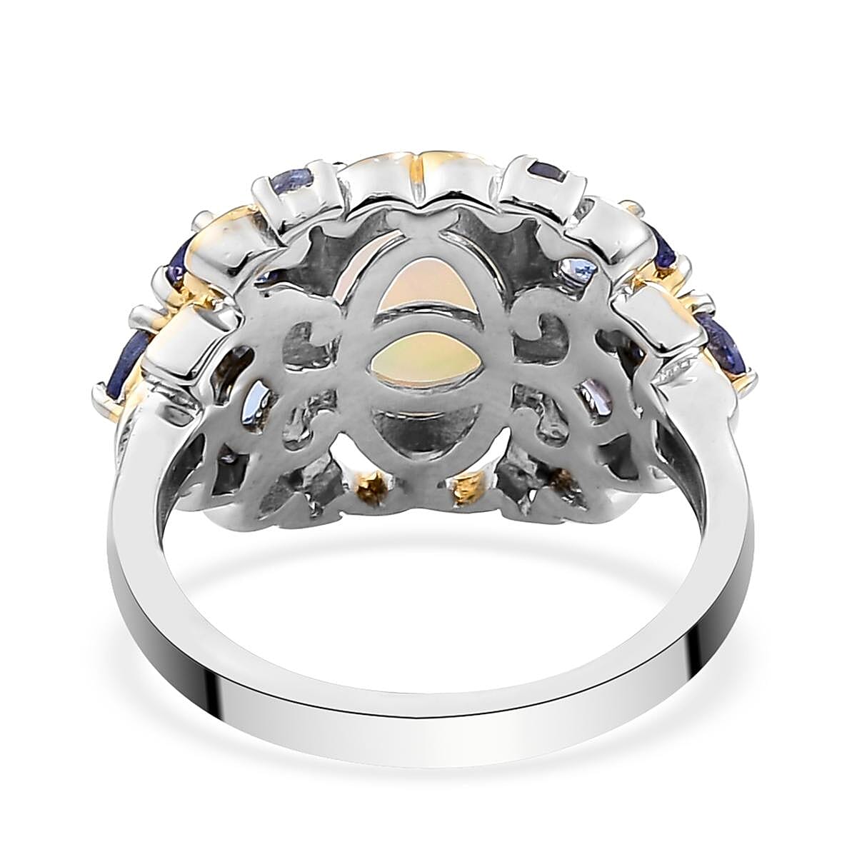 Premium Ethiopian Welo Opal and Tanzanite Ring in Vermeil Yellow Gold and Platinum Over Sterling Silver (Size 6.0) 2.15 ctw image number 4