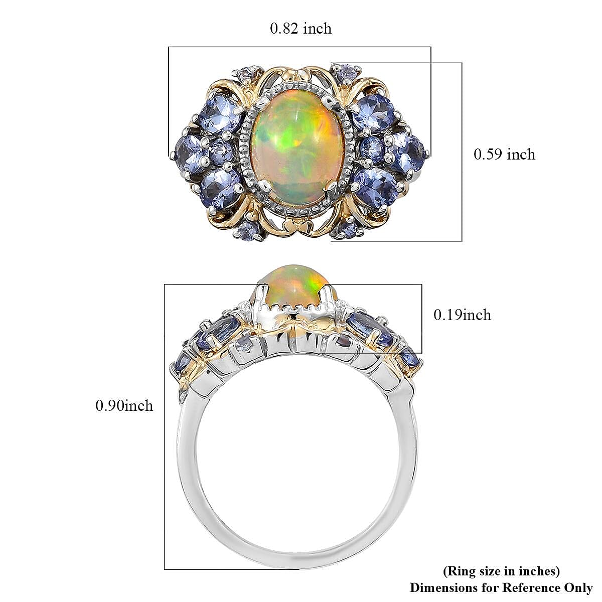 Premium Ethiopian Welo Opal and Tanzanite Ring in Vermeil Yellow Gold and Platinum Over Sterling Silver (Size 6.0) 2.15 ctw image number 5
