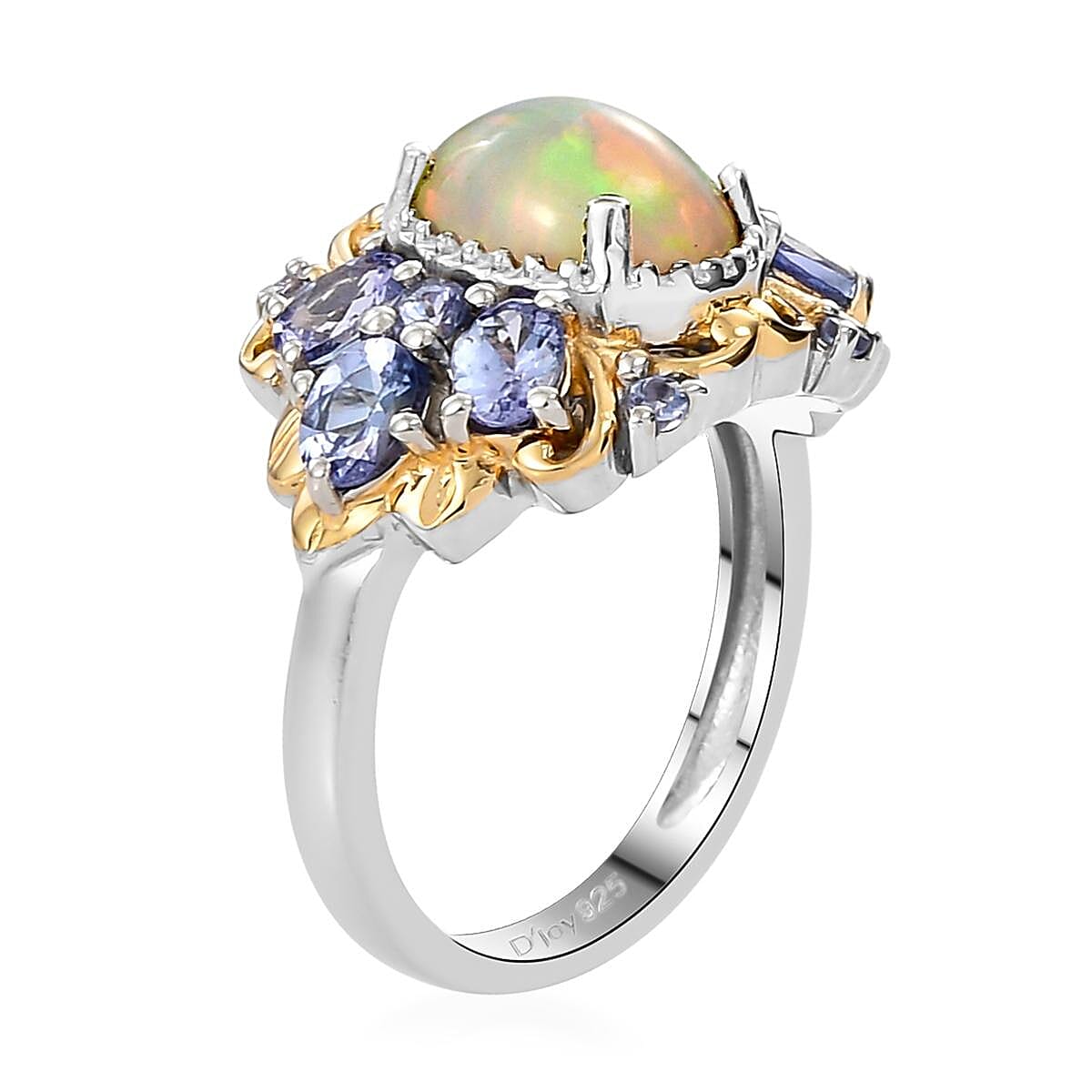 Premium Ethiopian Welo Opal and Tanzanite Ring in Vermeil Yellow Gold and Platinum Over Sterling Silver (Size 8.0) 2.15 ctw image number 3
