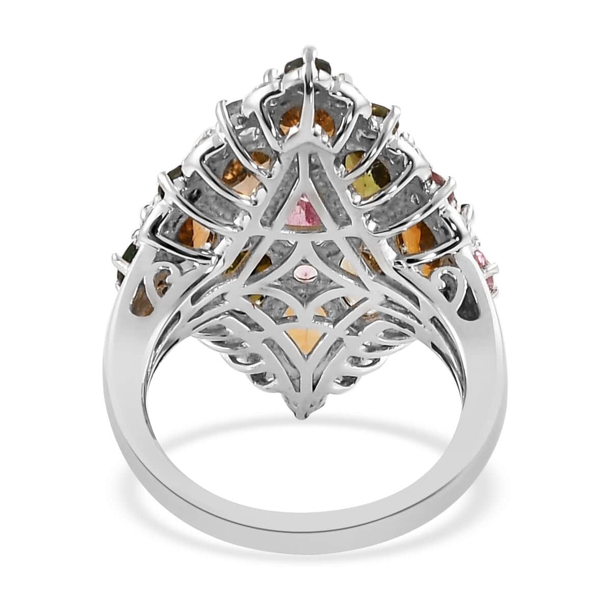 Multi-Tourmaline, Natural White Zircon Cluster Ring in Platinum Over Sterling Silver (Size 6.0) 5.00 ctw image number 4