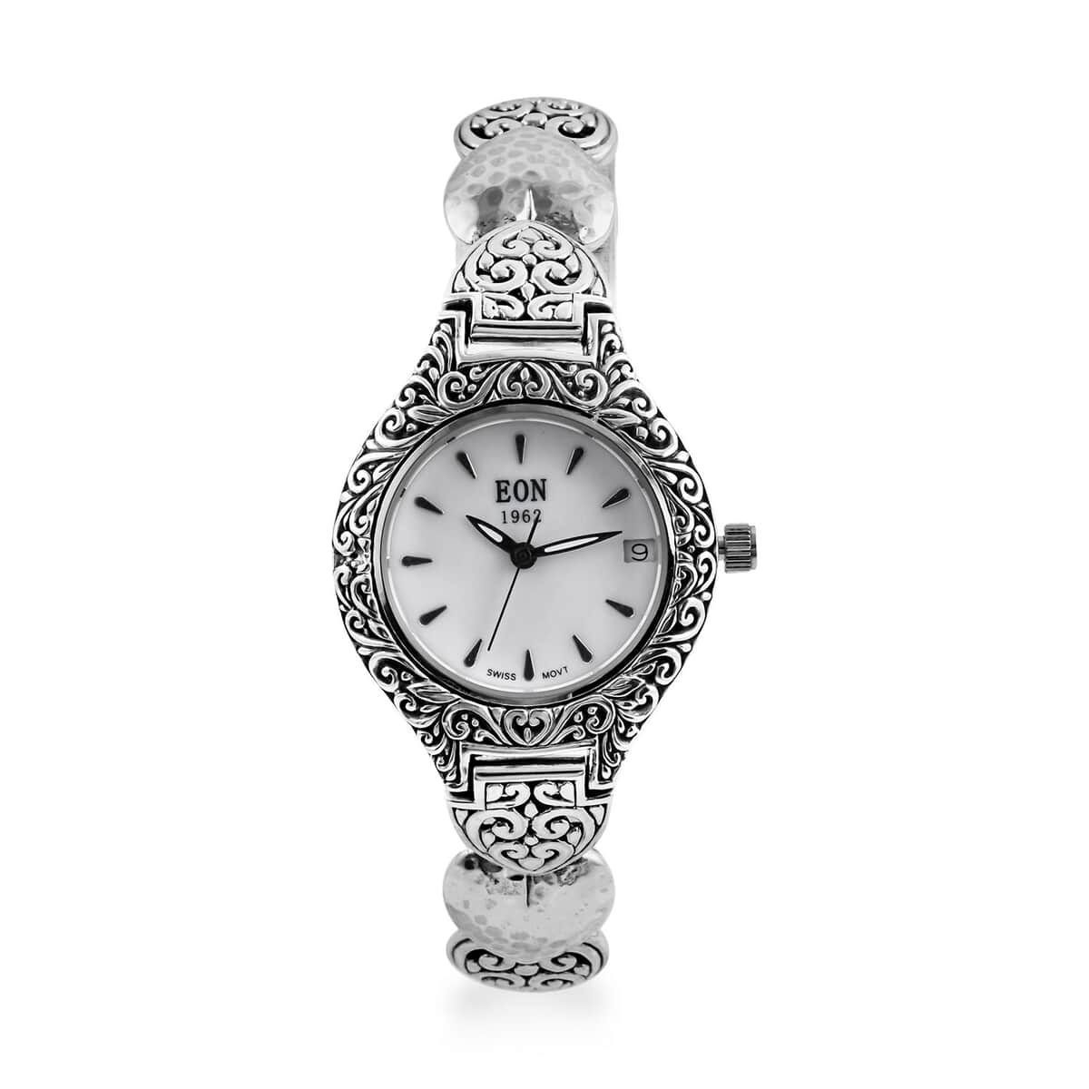 Bali Legacy Eon 1962 Swiss Movement Sterling Silver Heart Bracelet Watch (7.50-8.00 In) (26mm) 48.20 Grams image number 0