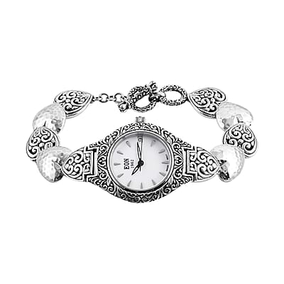 Bali Legacy Eon 1962 Swiss Movement Sterling Silver Heart Bracelet Watch (7.50-8.00 In) (26mm) 48.20 Grams