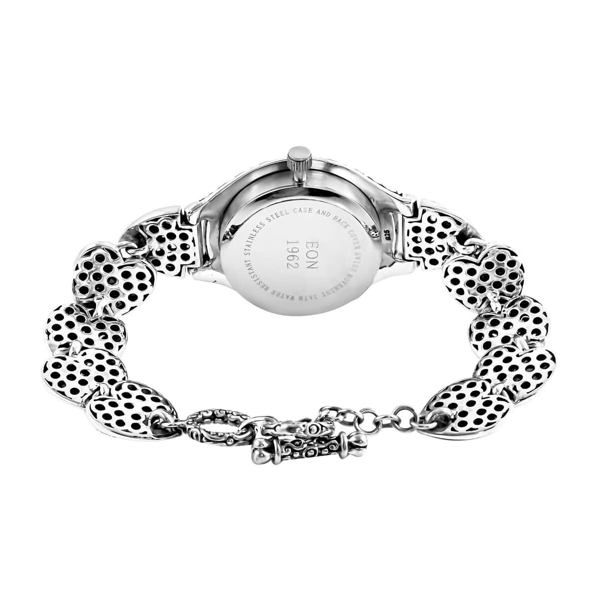 Bali Legacy Eon 1962 Swiss Movement Sterling Silver Heart Bracelet Watch (7.50-8.00 In) (26mm) 48.20 Grams image number 4