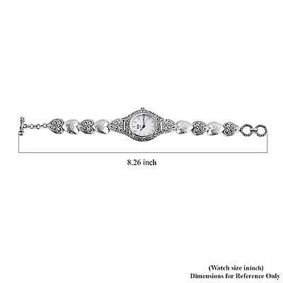 Bali Legacy Eon 1962 Swiss Movement Sterling Silver Heart Bracelet Watch (7.50-8.00 In) (26mm) 48.20 Grams