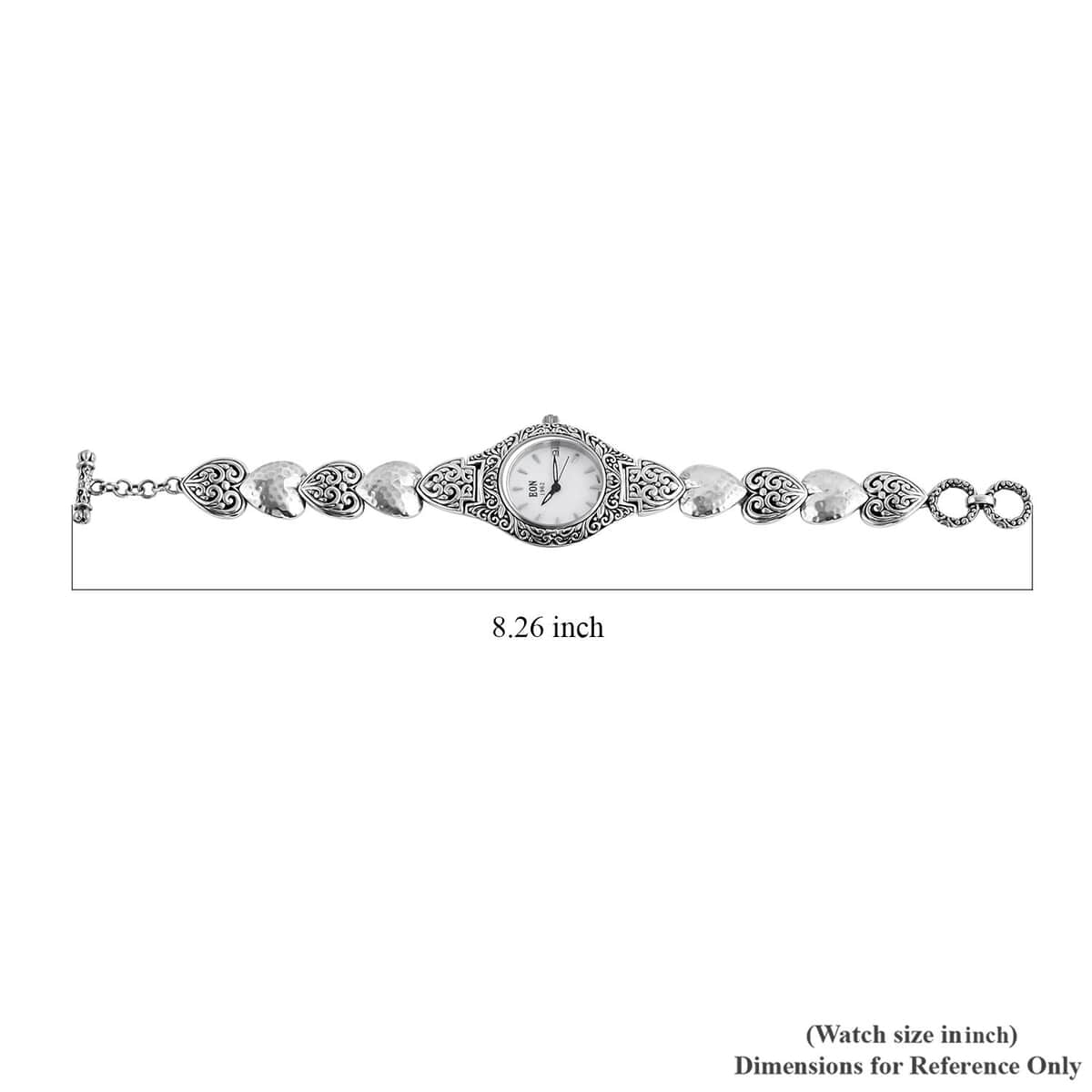 Bali Legacy Eon 1962 Swiss Movement Sterling Silver Heart Bracelet Watch (7.50-8.00 In) (26mm) 48.20 Grams image number 5