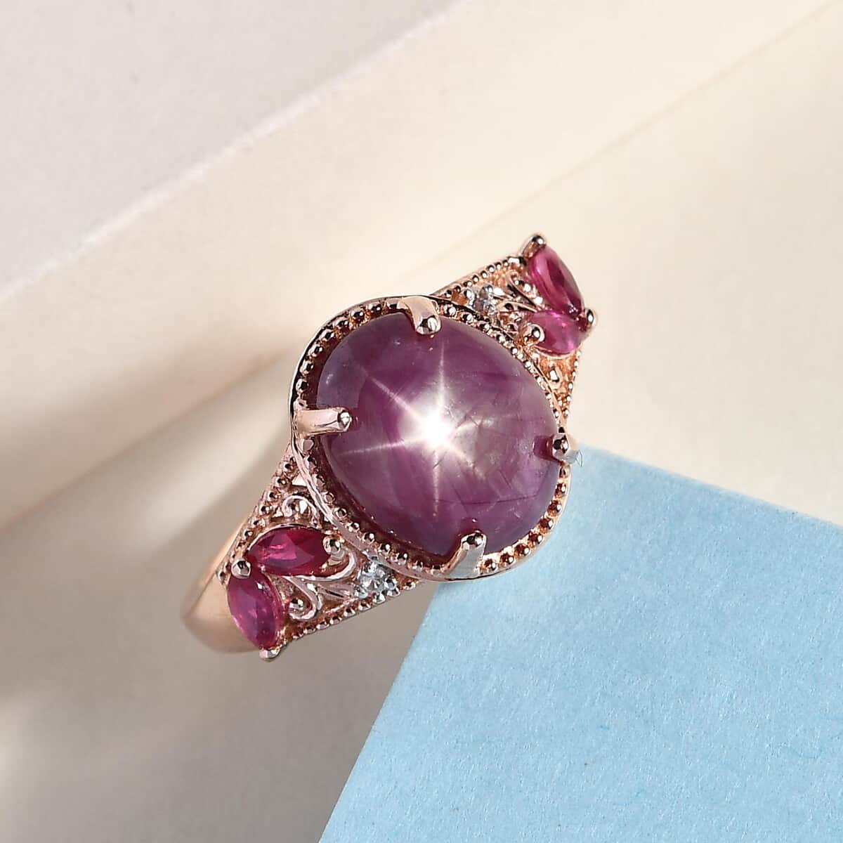 Indian Star Ruby and Multi Gemstone Ring in Vermeil Rose Gold Over Sterling Silver (Size 7.0) 7.25 ctw image number 1