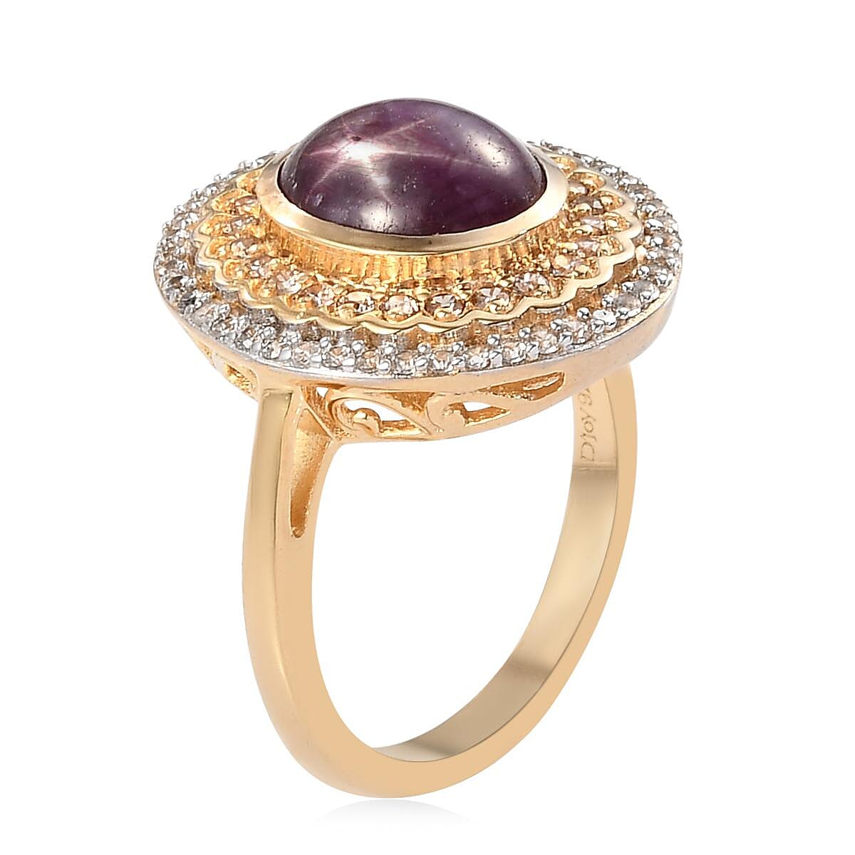 Indian Star Ruby and Natural White and Champagne Zircon Cocktail Ring in Vermeil Yellow Gold Over Sterling Silver (Size 9.0) 6.00 ctw image number 3
