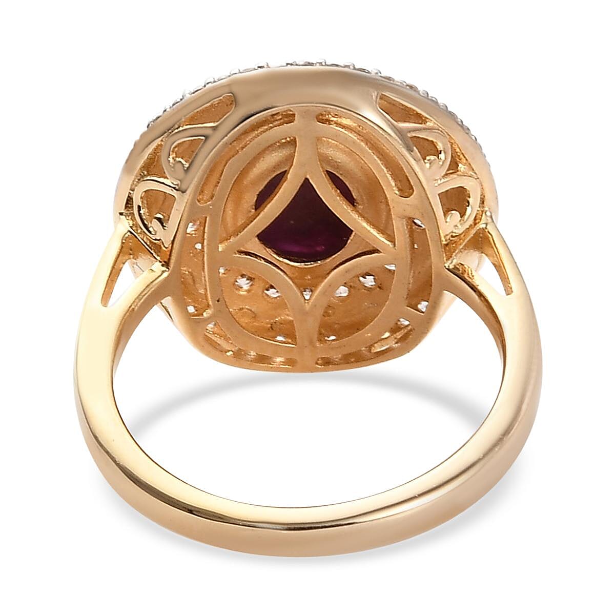 Indian Star Ruby and Natural White and Champagne Zircon Cocktail Ring in Vermeil Yellow Gold Over Sterling Silver (Size 9.0) 6.00 ctw image number 4