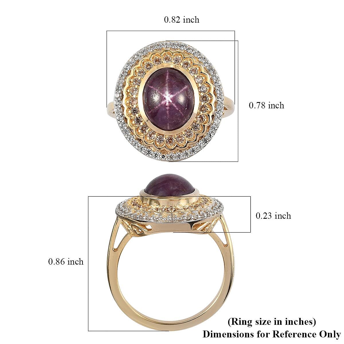 Indian Star Ruby and Natural White and Champagne Zircon Cocktail Ring in Vermeil Yellow Gold Over Sterling Silver (Size 9.0) 6.00 ctw image number 5
