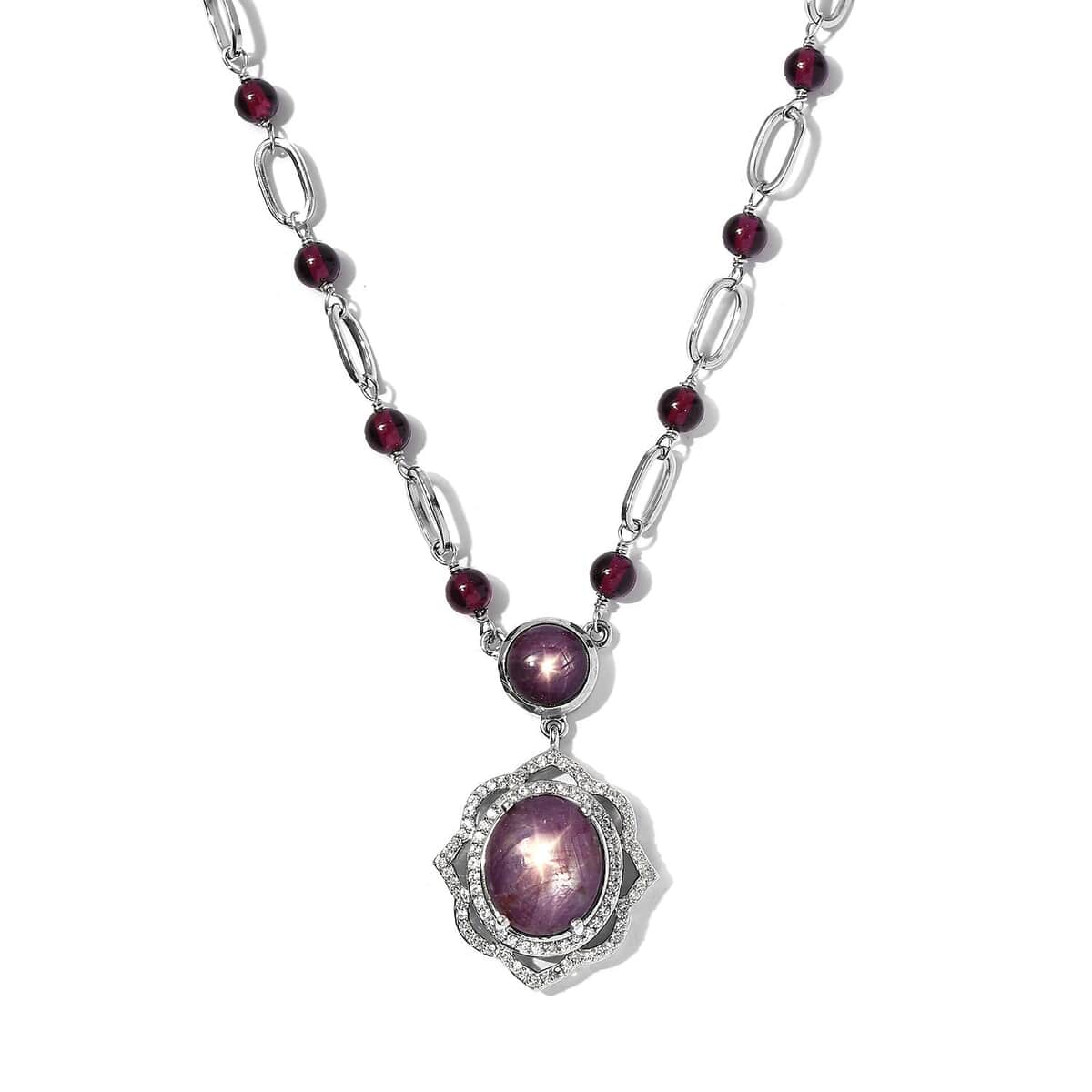 Indian Star Ruby and Multi Gemstone Necklace 18 Inches in Platinum Over Sterling Silver 16.15 ctw image number 0