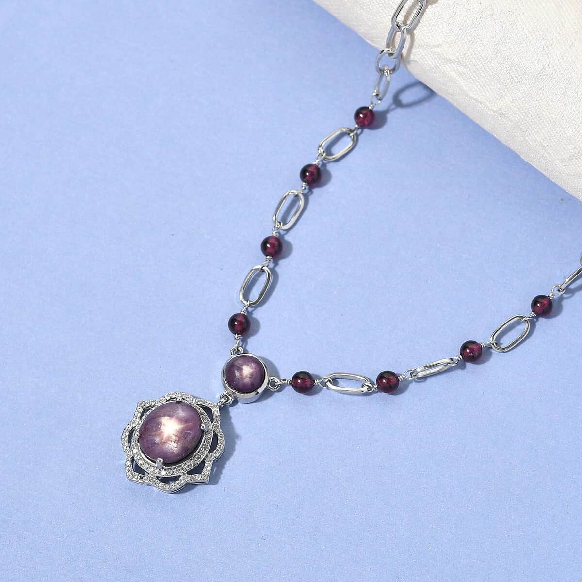 Indian Star Ruby and Multi Gemstone Necklace 18 Inches in Platinum Over Sterling Silver 16.15 ctw image number 1