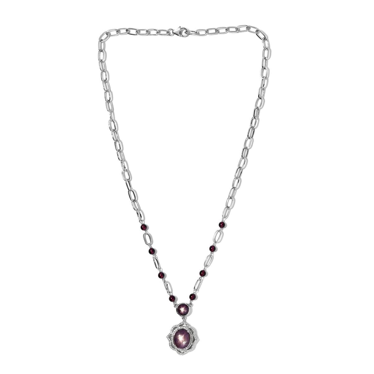 Indian Star Ruby and Multi Gemstone Necklace 18 Inches in Platinum Over Sterling Silver 16.15 ctw image number 3