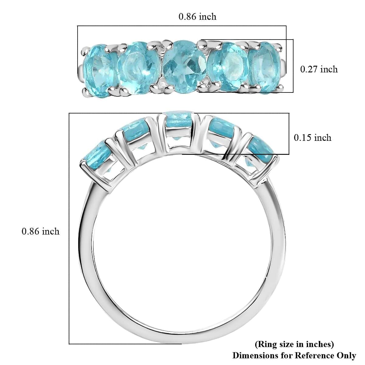 Premium Betroka Blue Apatite 5 Stone Ring in Sterling Silver (Size 6.0) 2.00 ctw image number 5