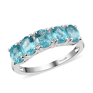Premium Madagascar Paraiba Apatite 5 Stone Ring, Paraiba Apatite Ring, Sterling Silver Ring, Promise Ring For Her  2.00 ctw