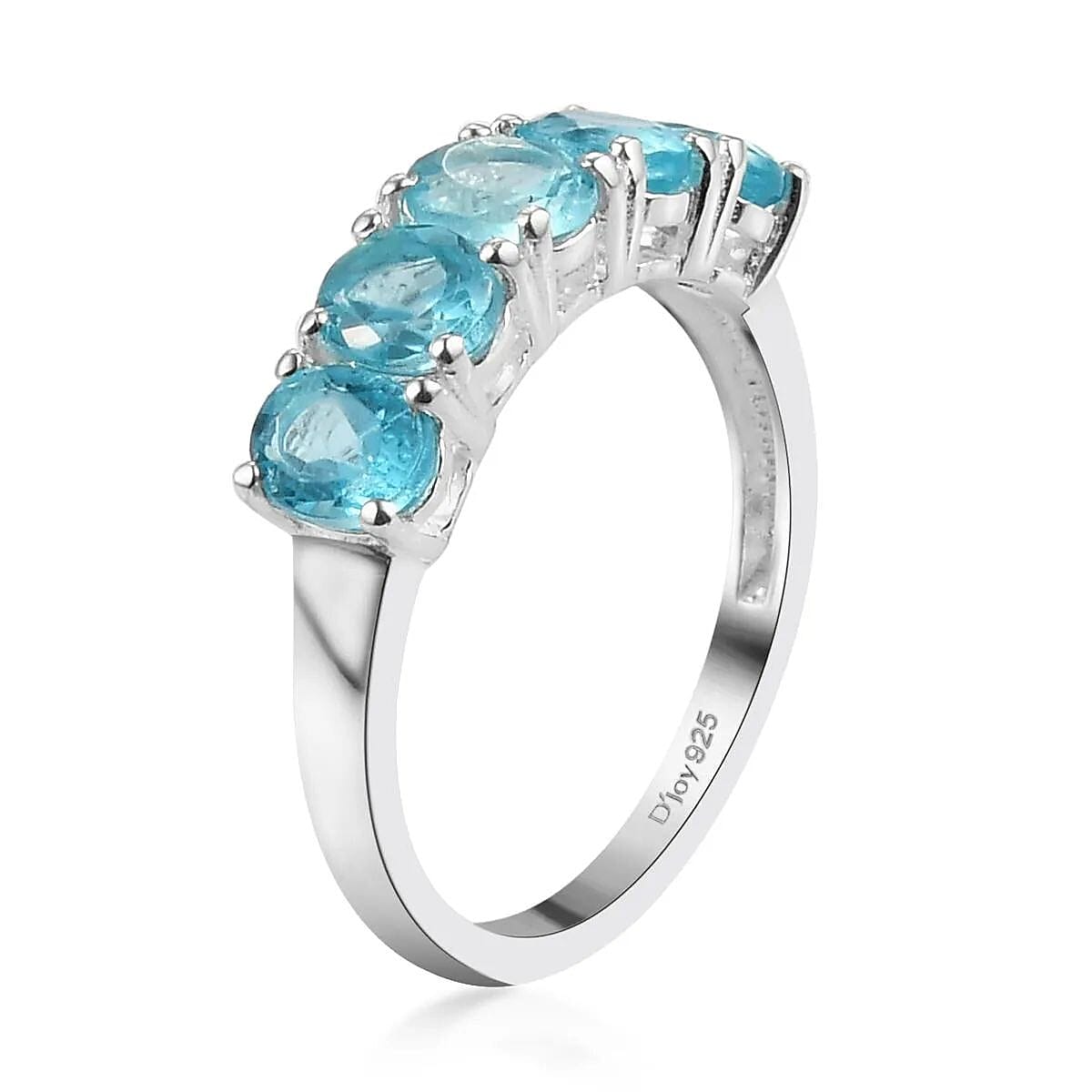 Premium Madagascar Paraiba Apatite 5 Stone Ring, Paraiba Apatite Ring, Sterling Silver Ring, Promise Ring For Her  2.00 ctw image number 3