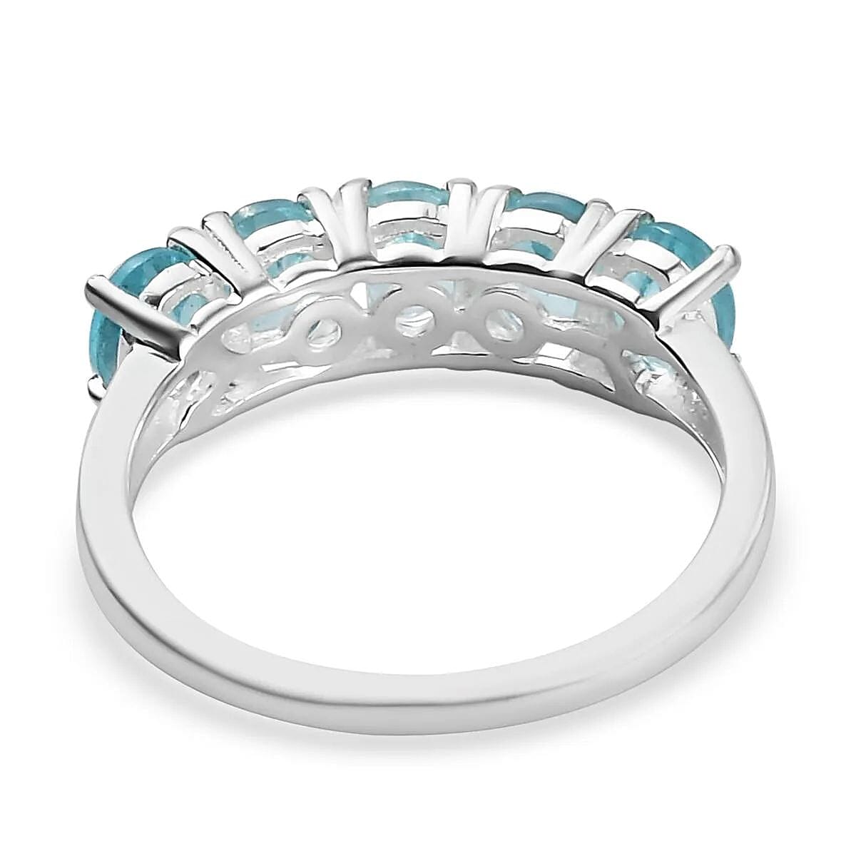 Premium Madagascar Paraiba Apatite 5 Stone Ring, Paraiba Apatite Ring, Sterling Silver Ring, Promise Ring For Her  2.00 ctw image number 4