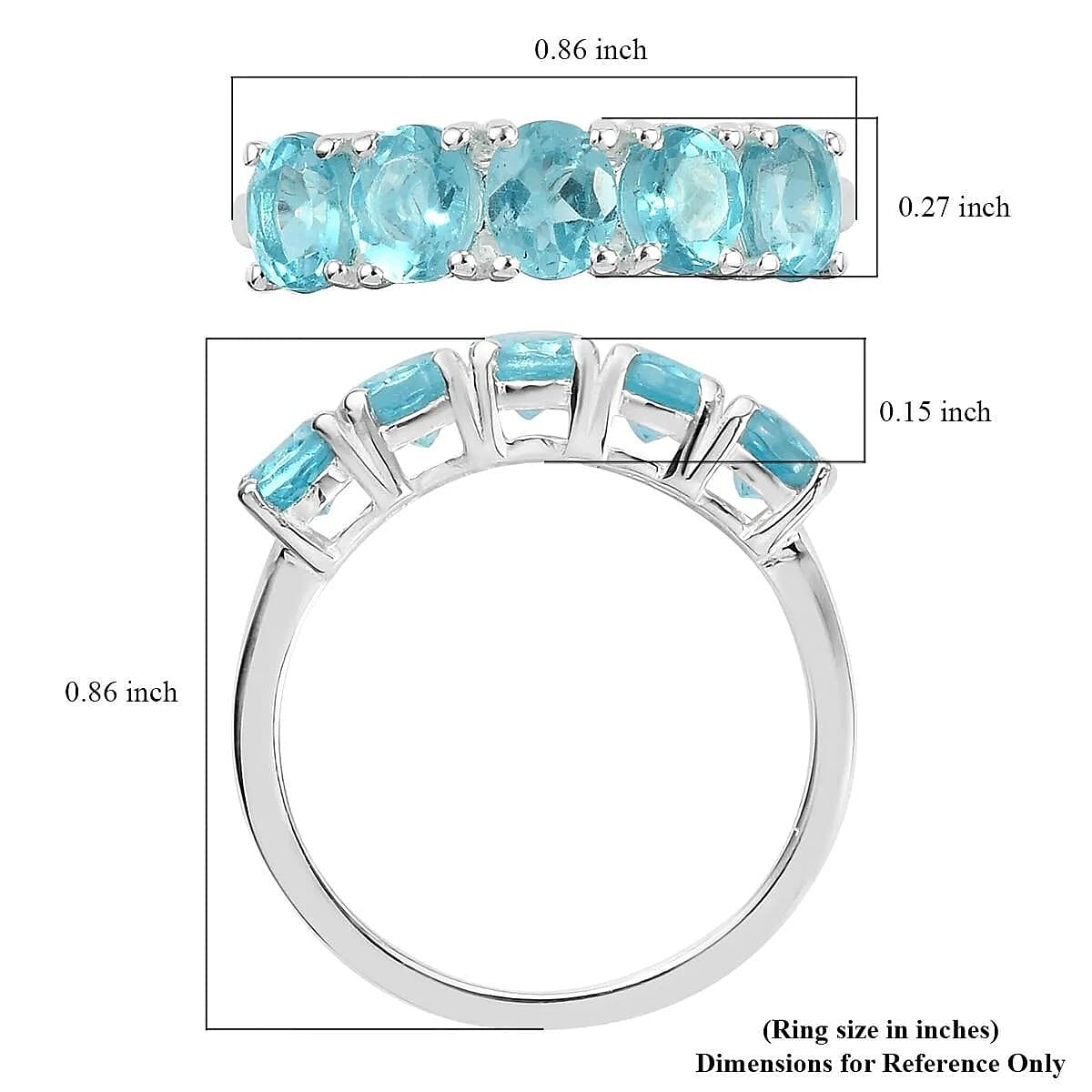 Premium Madagascar Paraiba Apatite 5 Stone Ring, Paraiba Apatite Ring, Sterling Silver Ring, Promise Ring For Her  2.00 ctw image number 5