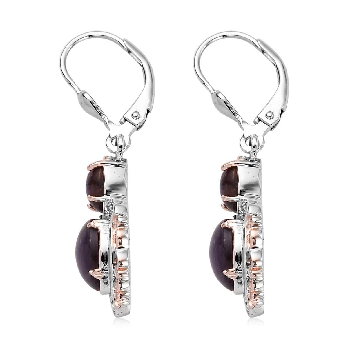Indian Star Ruby and Natural White Zircon Lever Back Earrings in Vermeil Rose Gold and Platinum Over Sterling Silver 6.75 ctw image number 4