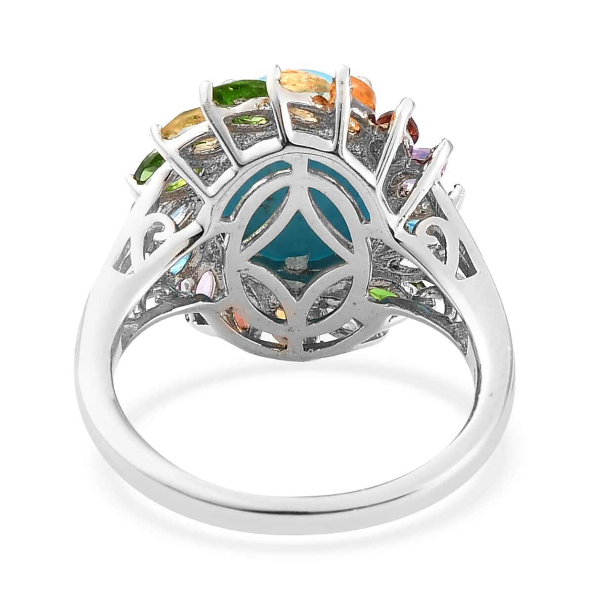 Sleeping Beauty Turquoise and Multi Gemstone Cocktail Ring in Platinum Over Sterling Silver (Size 10.0) 4.75 ctw image number 4