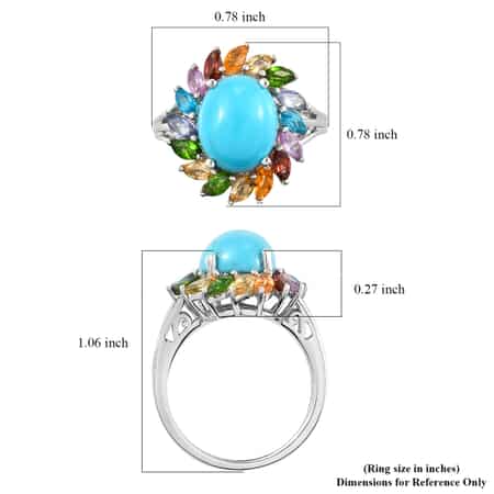 Sleeping Beauty Turquoise and Multi Gemstone Cocktail Ring in Platinum Over Sterling Silver (Size 10.0) 4.75 ctw image number 5