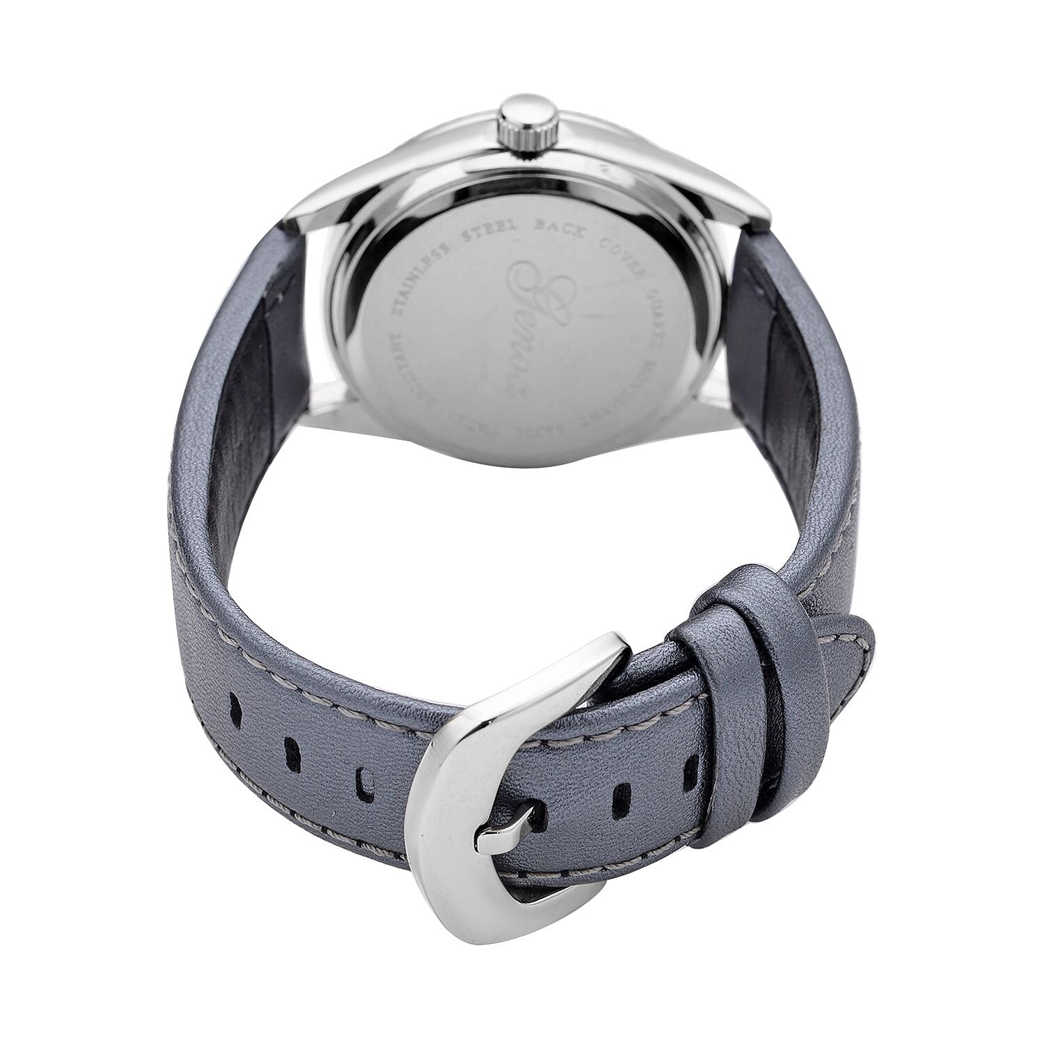 Genoa Simulated White Diamond Japanese Movement Watch with Gray Genuine Leather Strap (40mm) 0.30 ctw