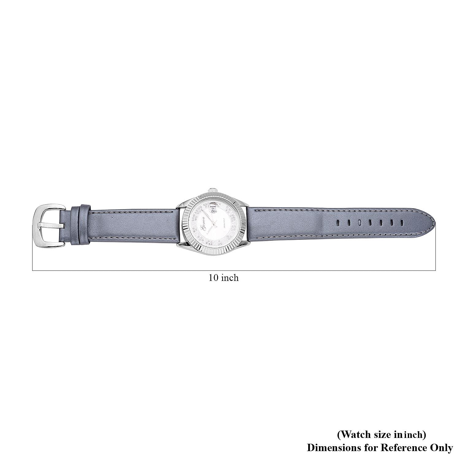 Genoa Simulated White Diamond Japanese Movement Watch with Gray Genuine Leather Strap (40mm) 0.30 ctw