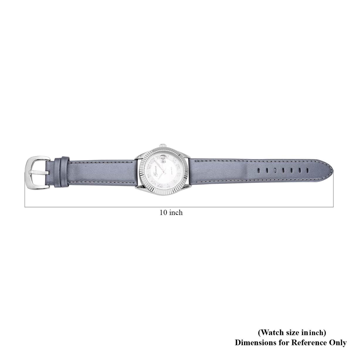 Genoa Simulated White Diamond Japanese Movement Watch with Gray Genuine Leather Strap (40mm) 0.30 ctw image number 6