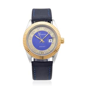 Genoa Simulated White Diamond Japanese Movement Watch with Navy Blue Genuine Leather Strap (40mm) 0.30 ctw