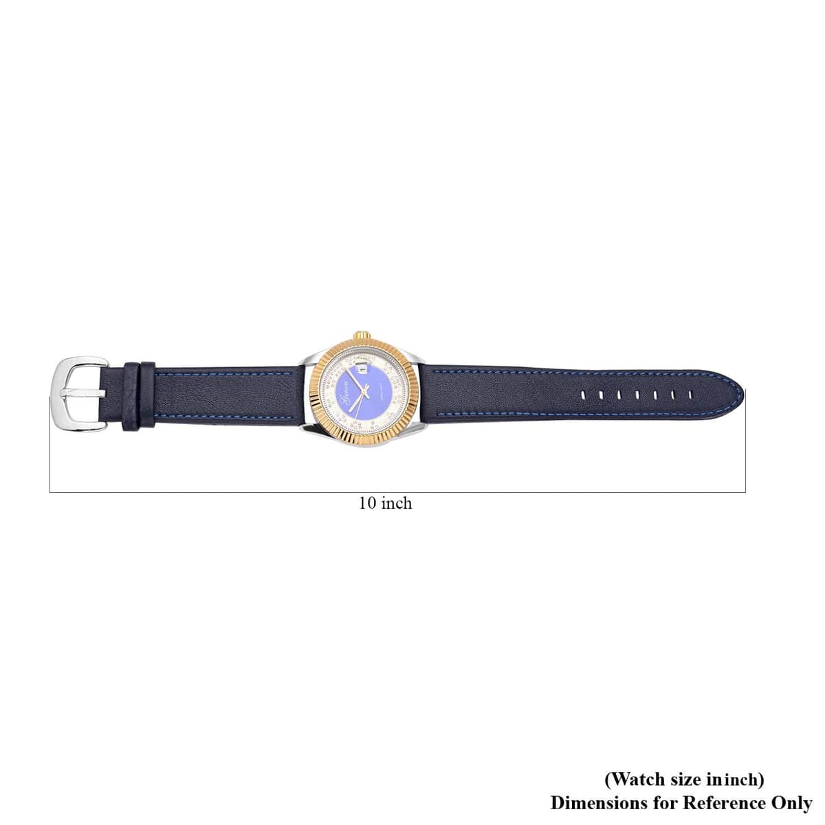 Genoa Simulated White Diamond Japanese Movement Watch with Navy Blue Genuine Leather Strap (40mm) 0.30 ctw image number 6