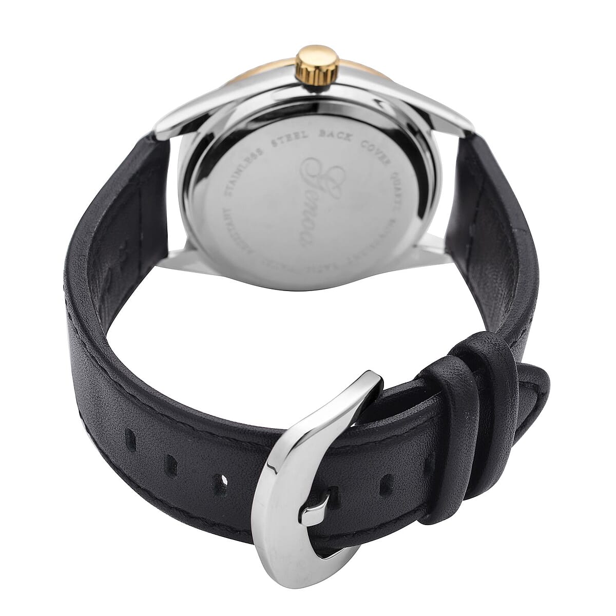 Genoa Simulated Diamond Japanese Movement Watch with Black Genuine Leather Strap (40mm) 0.30 ctw image number 5
