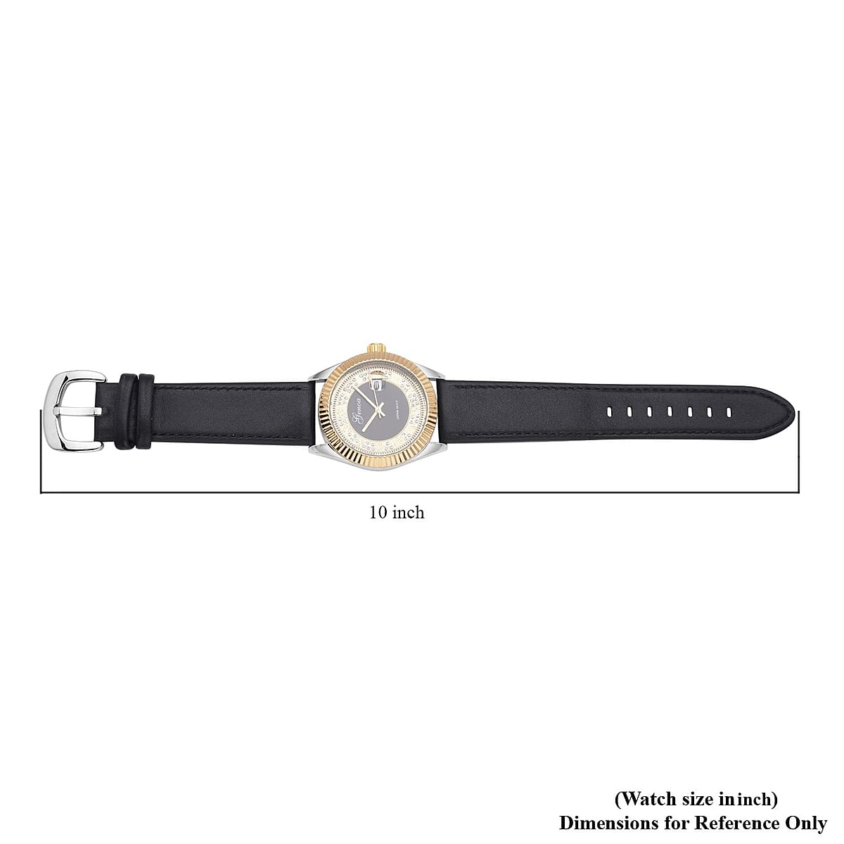 Genoa Simulated Diamond Japanese Movement Watch with Black Genuine Leather Strap (40mm) 0.30 ctw image number 6