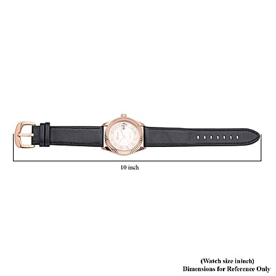 Genoa Simulated Diamond Japanese Movement Watch with Black Genuine Leather Strap (40mm) 0.30 ctw