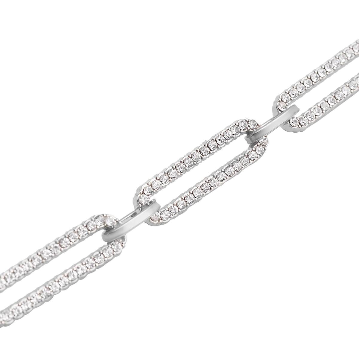 White Austrian Crystal Paper Clip Chain Bracelet in Silvertone (7.50-9.50In) image number 3