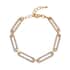 White Austrian Crystal Paper Clip Chain Bracelet in Goldtone (7.50-9.50In) image number 0