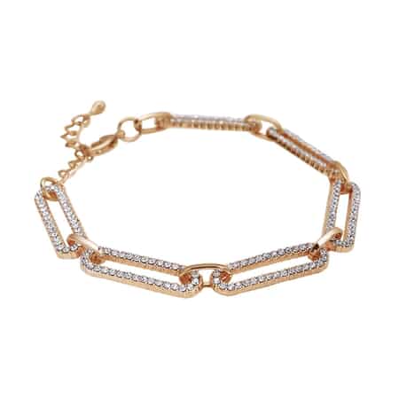 White Austrian Crystal Paper Clip Chain Bracelet in Goldtone (7.50-9.50In) image number 2