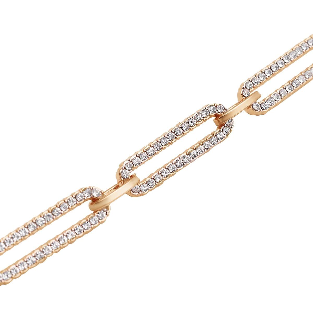 White Austrian Crystal Paper Clip Chain Bracelet in Goldtone (7.50-9.50In) image number 3