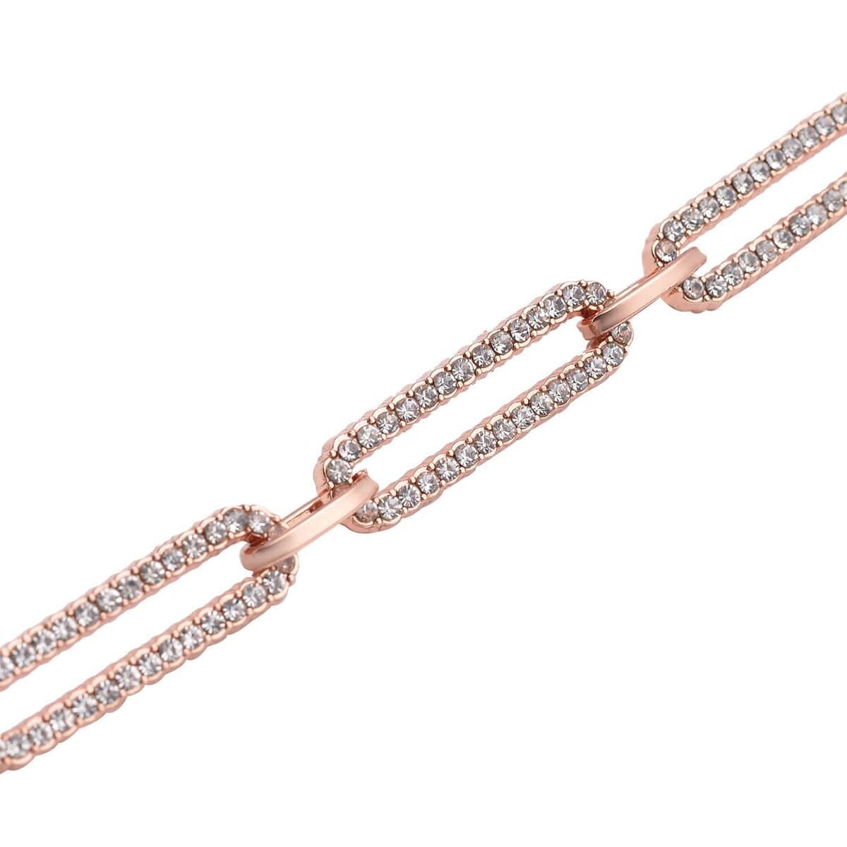White Austrian Crystal Paper Clip Chain Bracelet in Rosetone (7.50-9.50In) image number 3