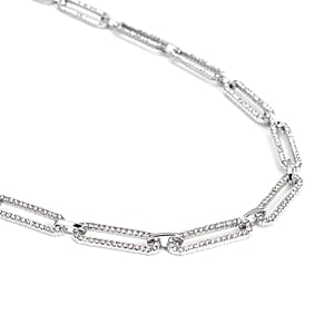 White Austrian Crystal Paperclip Chain Necklace in Silvertone (18-22 Inches)