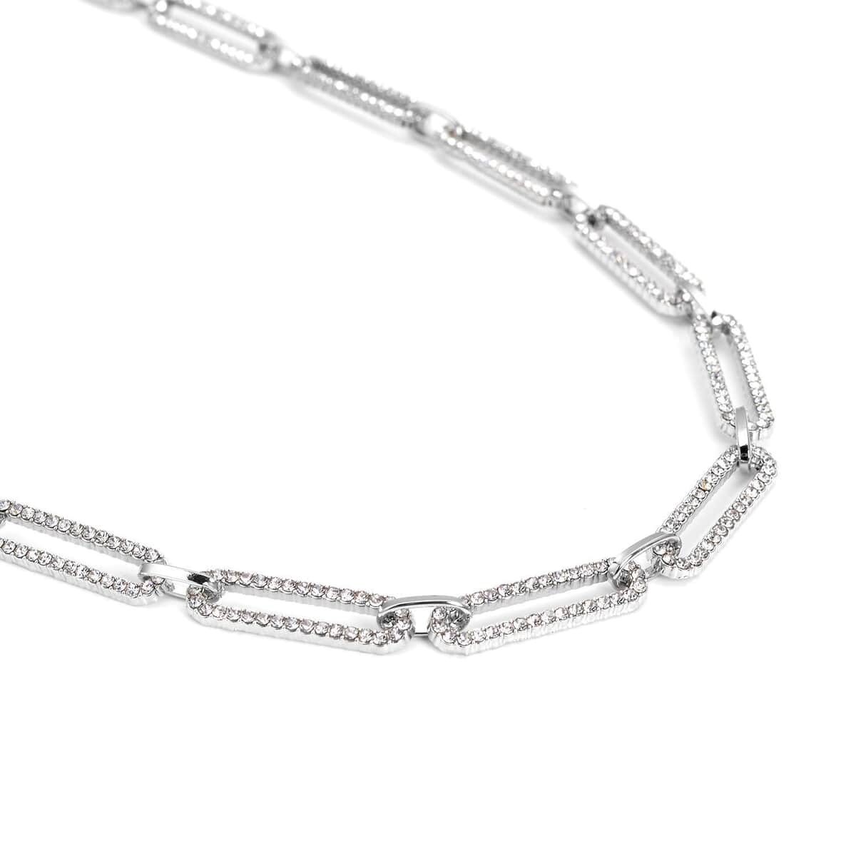 White Austrian Crystal Paperclip Necklace 18-22 Inches in Silvertone image number 2