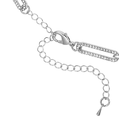 White Austrian Crystal Paperclip Chain Necklace in Silvertone (18-22 Inches)