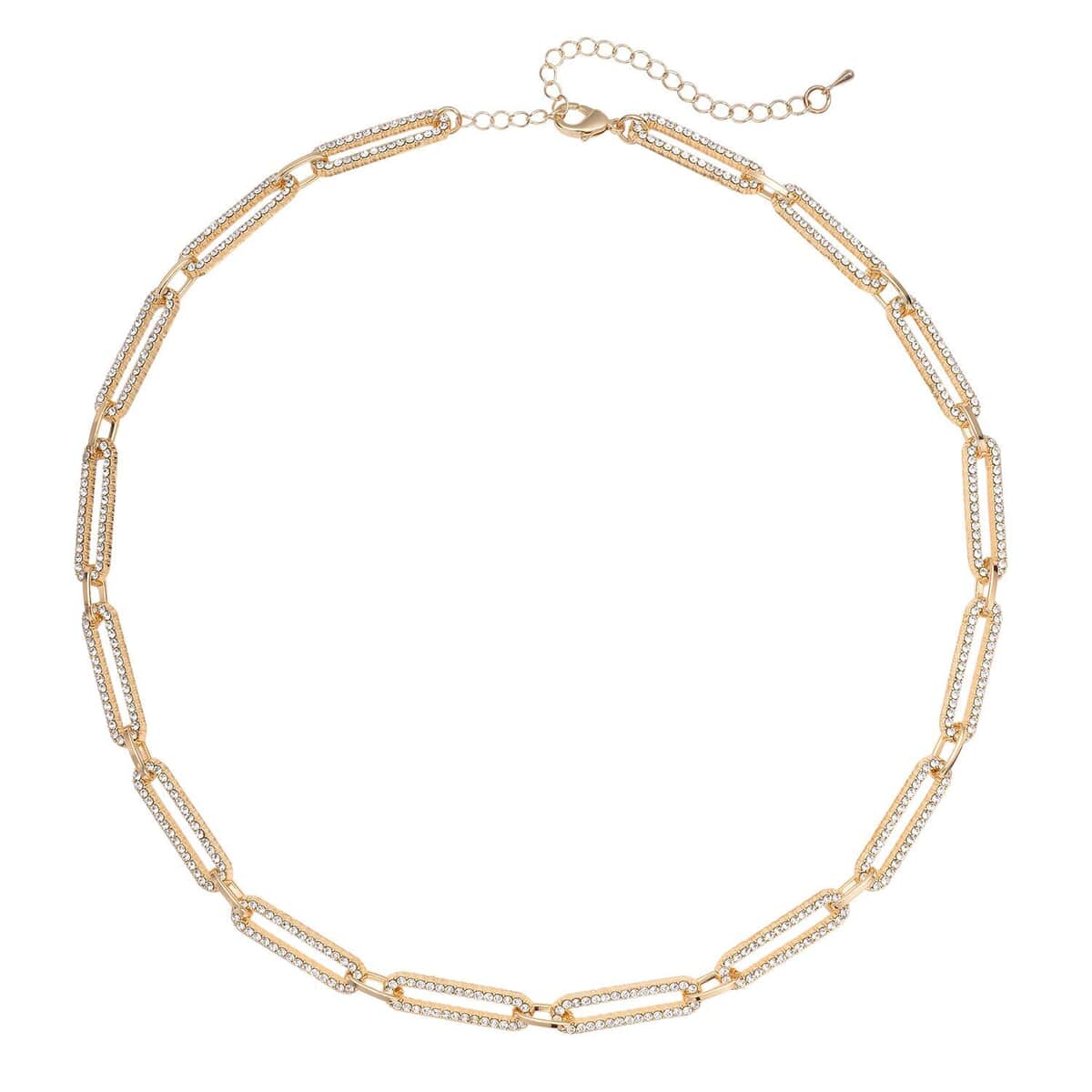 White Austrian Crystal Paperclip Necklace 18-22 Inches in Goldtone image number 0