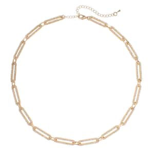 White Austrian Crystal Paperclip Necklace 18-22 Inches in Goldtone