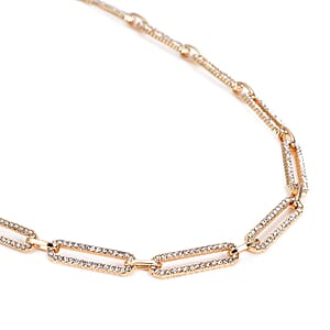 White Austrian Crystal Paperclip Chain Necklace in Goldtone (18-22 Inches)