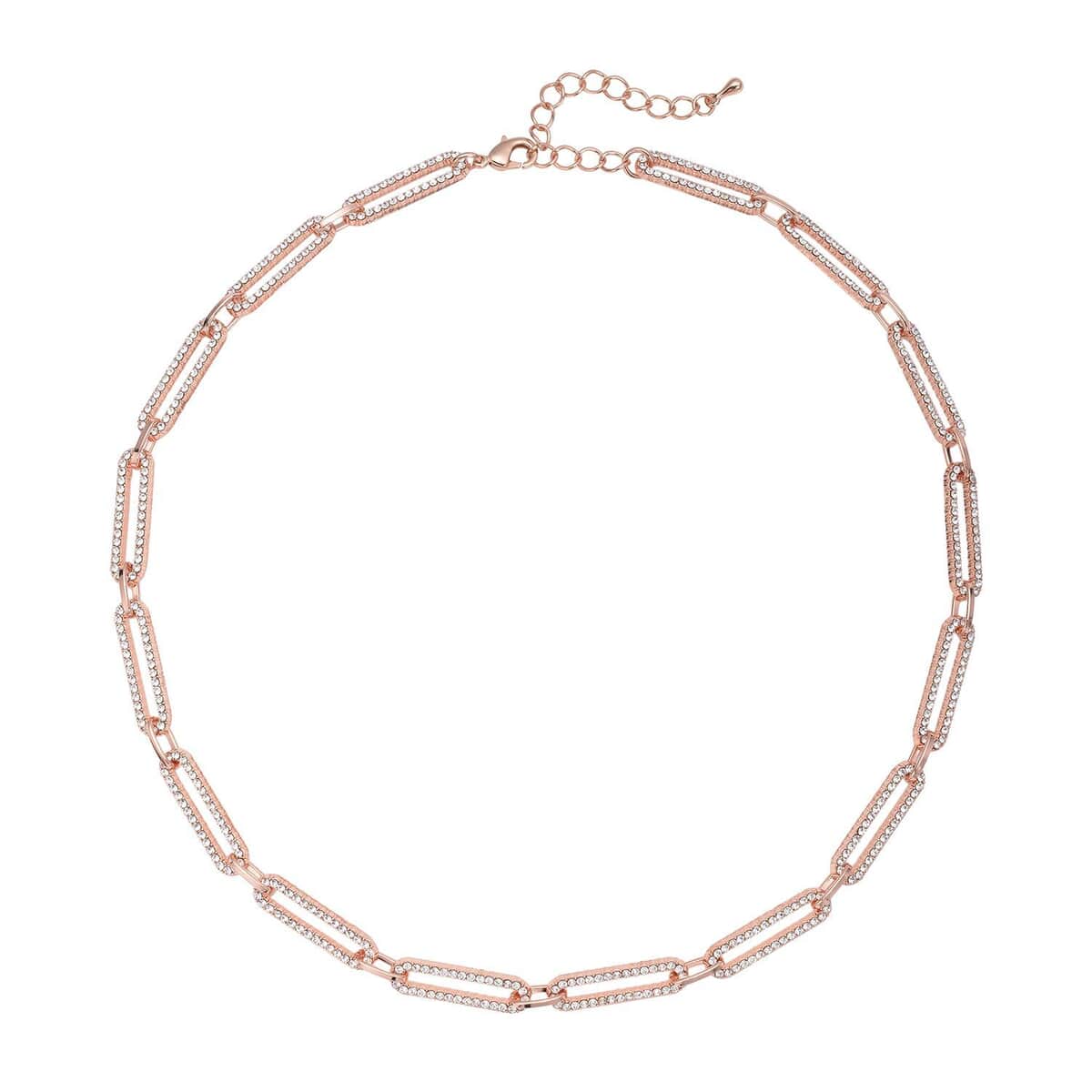 White Austrian Crystal Paperclip Necklace 18-22 Inches in Rosetone image number 0