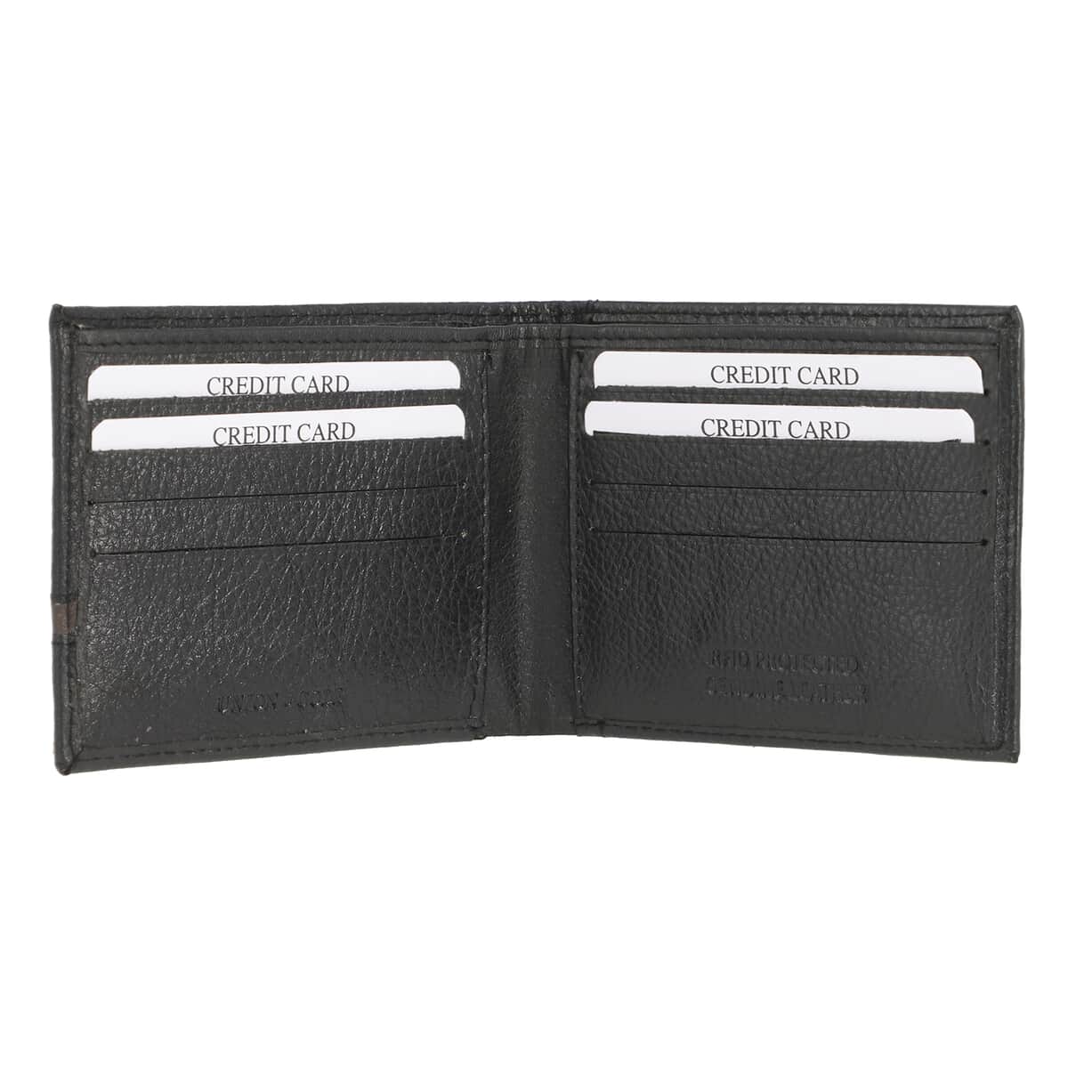 Union Code Black Genuine Leather Bi Fold Men's RFID Wallet image number 4