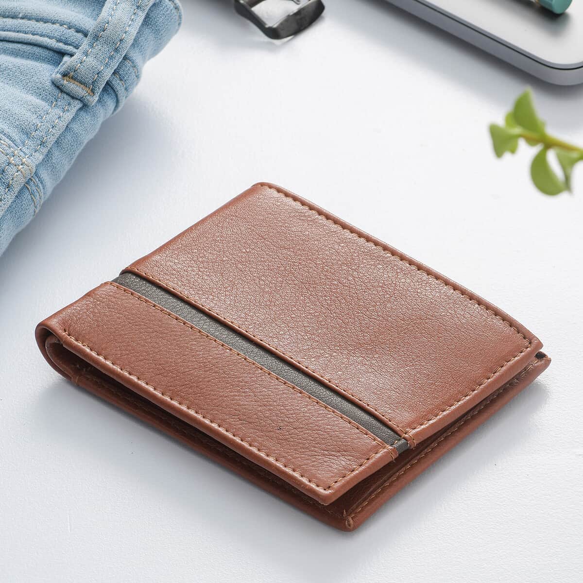 Father's Day Special Union Code Light Cognac Genuine Leather RFID Protected Slim Minimalist Bifold Men's Wallet image number 1