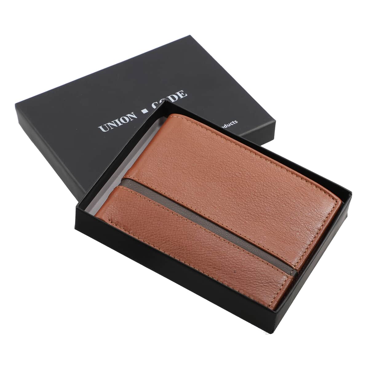 Father's Day Special Union Code Light Cognac Genuine Leather RFID Protected Slim Minimalist Bifold Men's Wallet image number 5